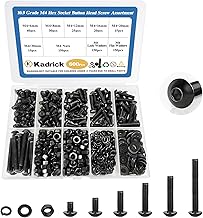 Kadrick 600Pcs M4 Screw Assortment,Machine Screws with Nuts Washers, Grade 10.9 Alloy Steel Hex Socket Button Head Black M4 Bolts Kit,Lenth Form 6mm-30mm