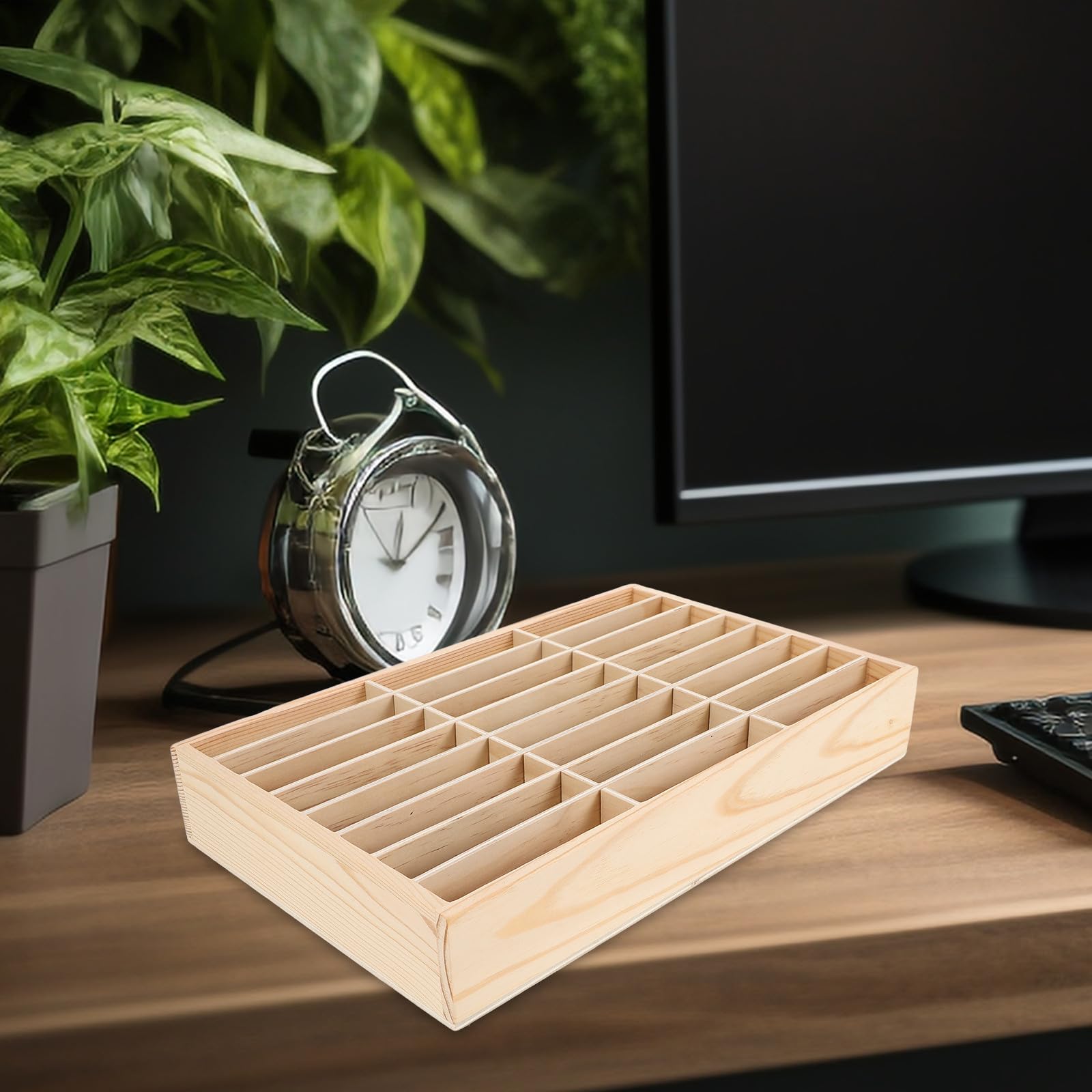 Scatola Porta Cellulari in Legno con Scomparti Multipli per Organizzare Biglietti da Visita e Penne, per Scrivania e Uso Scolastico