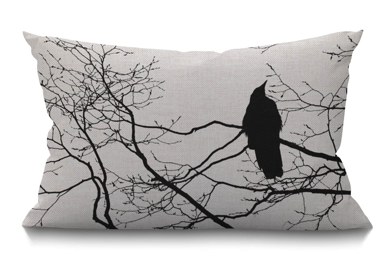 Bgbdeia Multi 254 Gothic Raven On A Tree Branch Cushion Cover Farmhouse Décor Lumbar Pillow Cover Housewarming Gifts Family Room Décor 30 X 50 Cm 12" X 20"