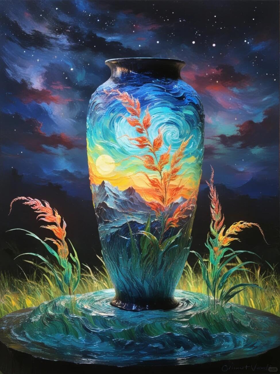 Henypt Cross Stitch Kit Vases and Flowers Landscape DIY Needlepoint Set for Adults Beginners with Accessories Handmade DIY/Gifts 14CT 60x80cm