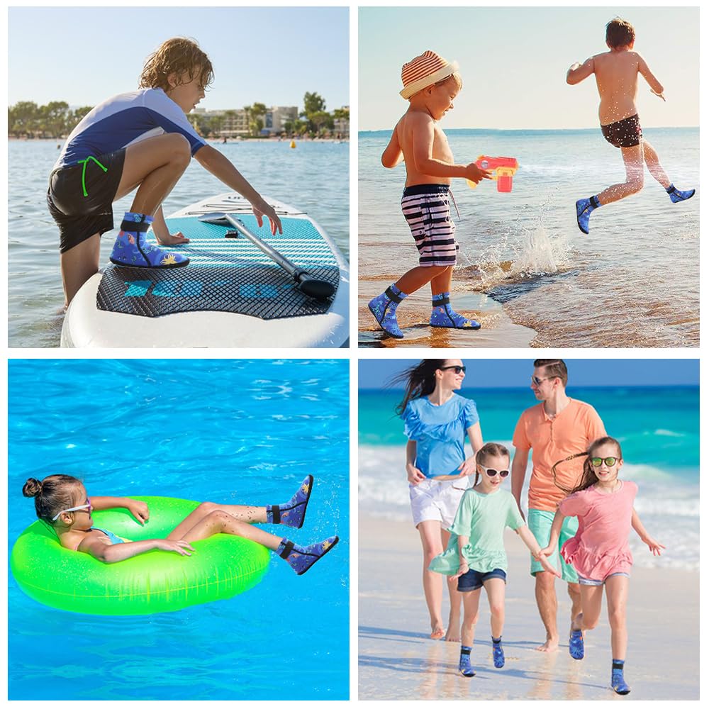 Calzari in Neoprene Bambini, Calze Antiscivolo da Spiaggia 3mm per Immersioni, Sport Acquatici, Snorkeling, Nuoto, Surf, 31-33 Blu