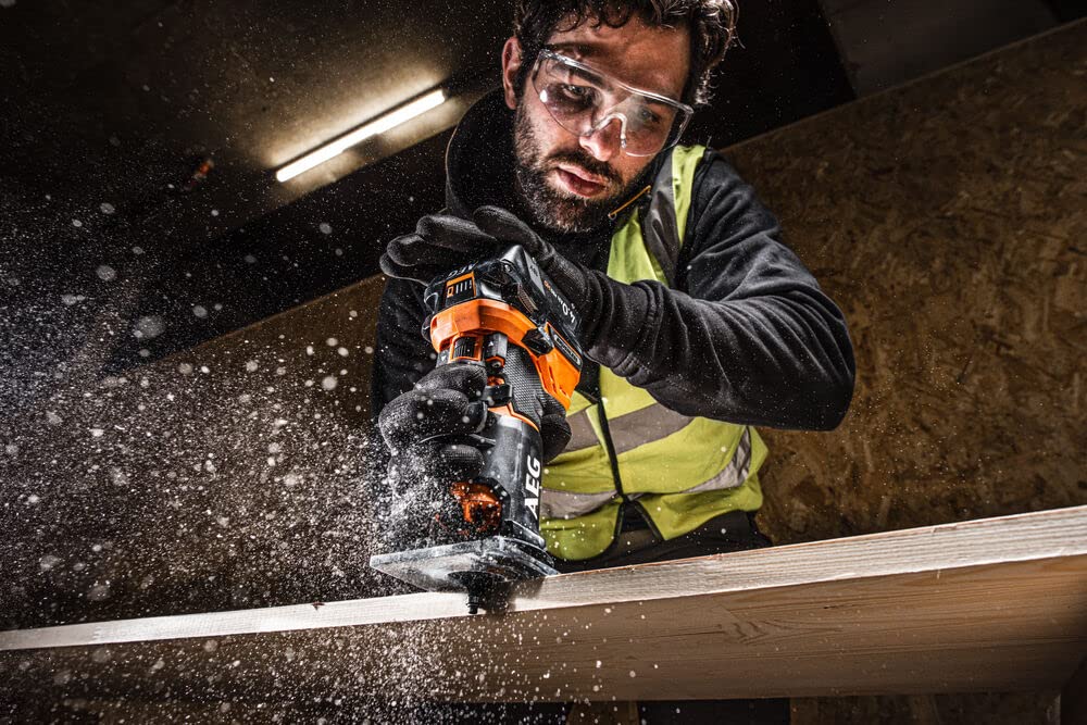AEG BOF18BL2 Fresatrice Verticale 18V Brushless, Senza Batteria, Fino a 30.000 giri/min, Fresatrice Verticale per Legno con Vite Micrometrica e Velocità Variabile
