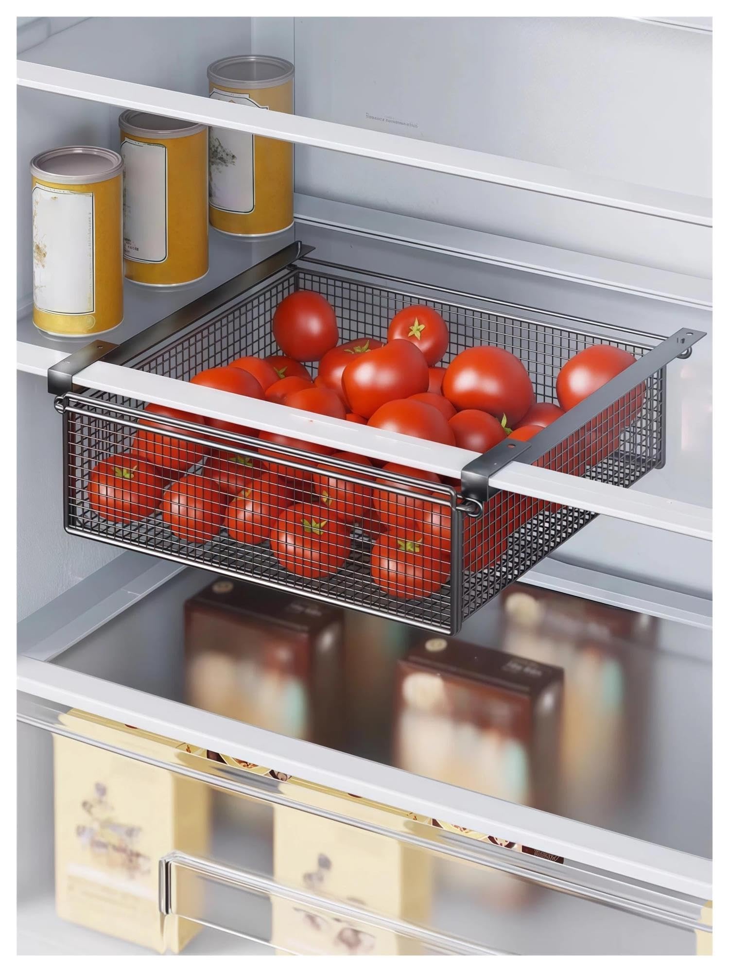 Panier Grille Suspendu pour Étagère, Panier Fruits Légumes du Frigo