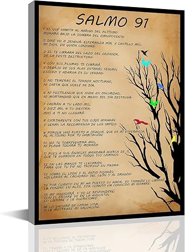 Salmo 91 En Español Para Pared Versículo de la Biblia Arte de Pared Escritura Escritura Enmarcado Salmo bíblico 91 Pintura en lienzo Sala de oración
