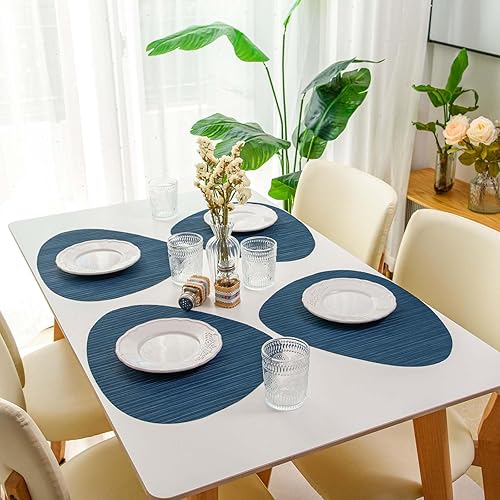 Miniatura 6 de FunWheat Juego de 6 manteles individuales de vinilo lavables para mesa de comedor, manteles tejidos duraderos de 17 x 13.4 pulgadas, fáciles de