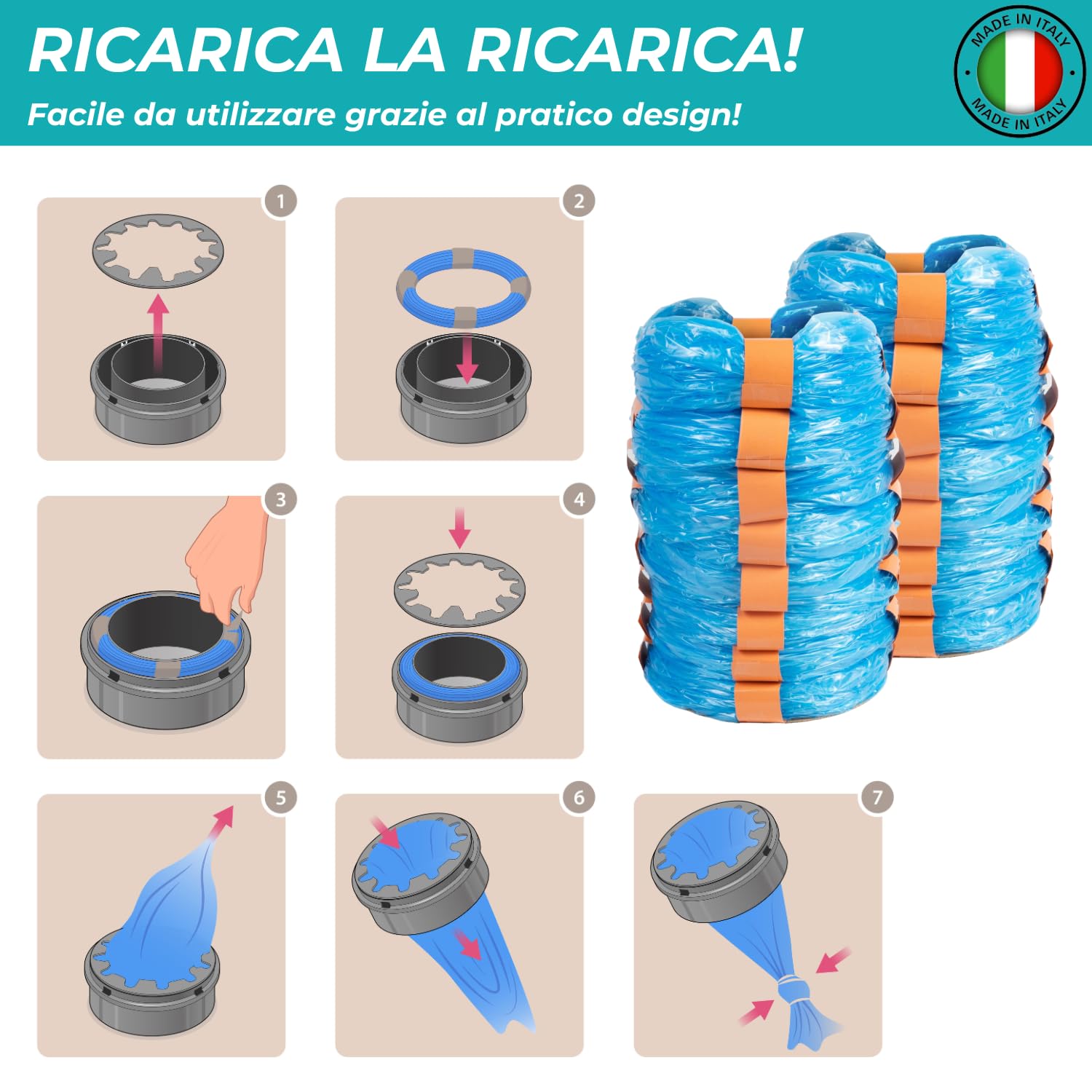 My Happy Nappy Ricariche -【Compatibili con Tommee Tippee Sangenic Tec, Simplee Sangenic e Twist & Click】- Super Ricariche XXL - Trattamento Anti-Odore EVOH Efficace a 7 Strati - Made in Italy