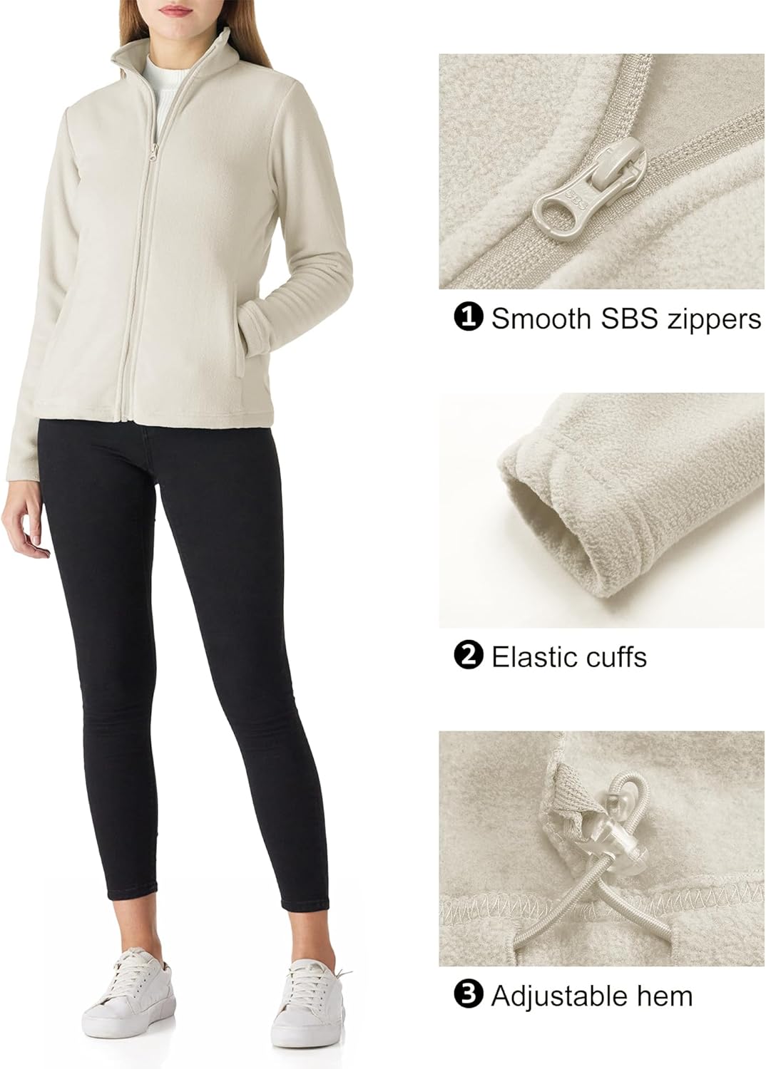 Outdoor Ventures Women's Lightweight Warm Zip Up Long-Sleeve Soft Polar Fleece Jacket for Fall Winter - Image 3