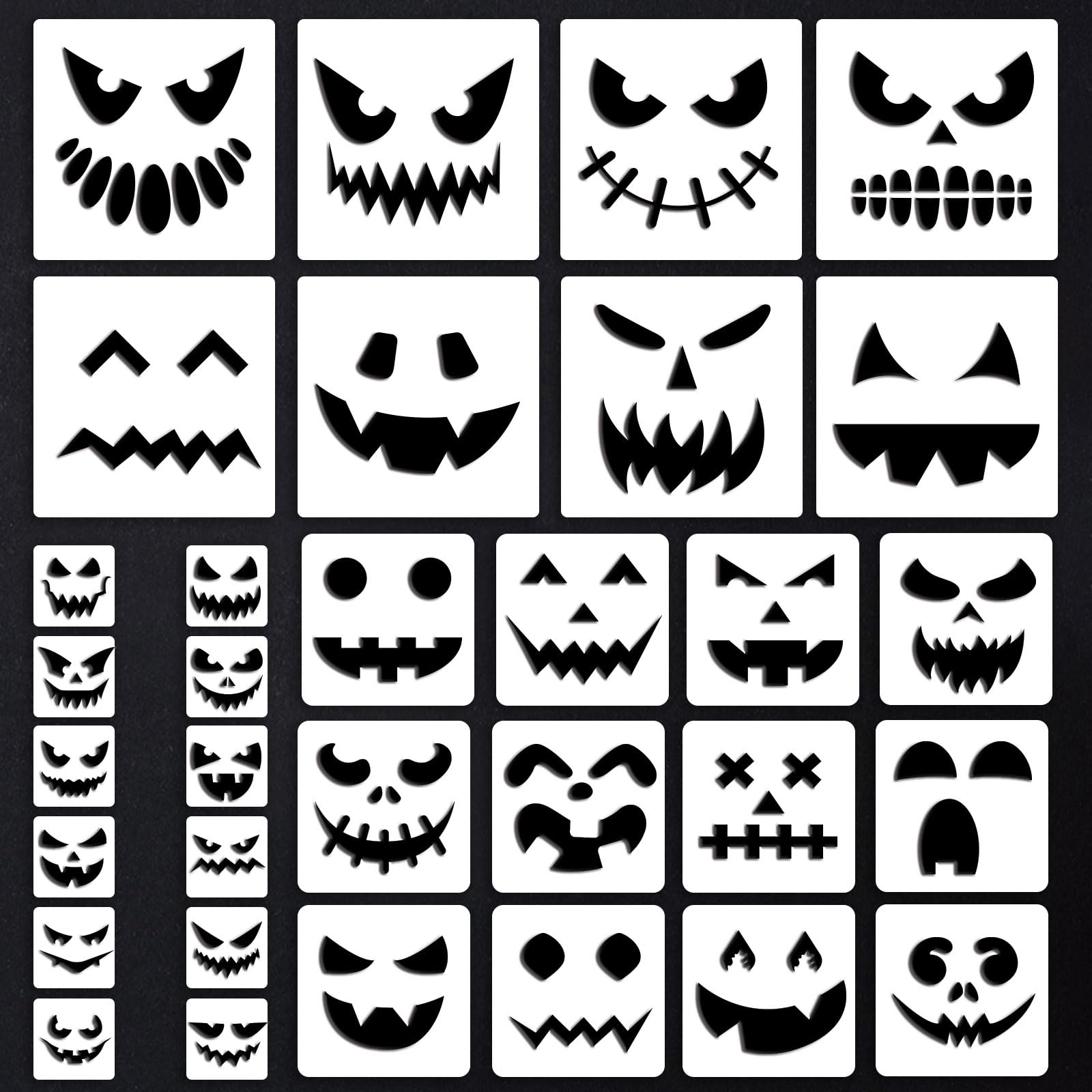 32 Pieces Halloween Expression Painting Stencils Halloween Expression Templates Reusable Expression Stencils on Wood Harvest Stencils for Crafts DIY Painting Home Decorations