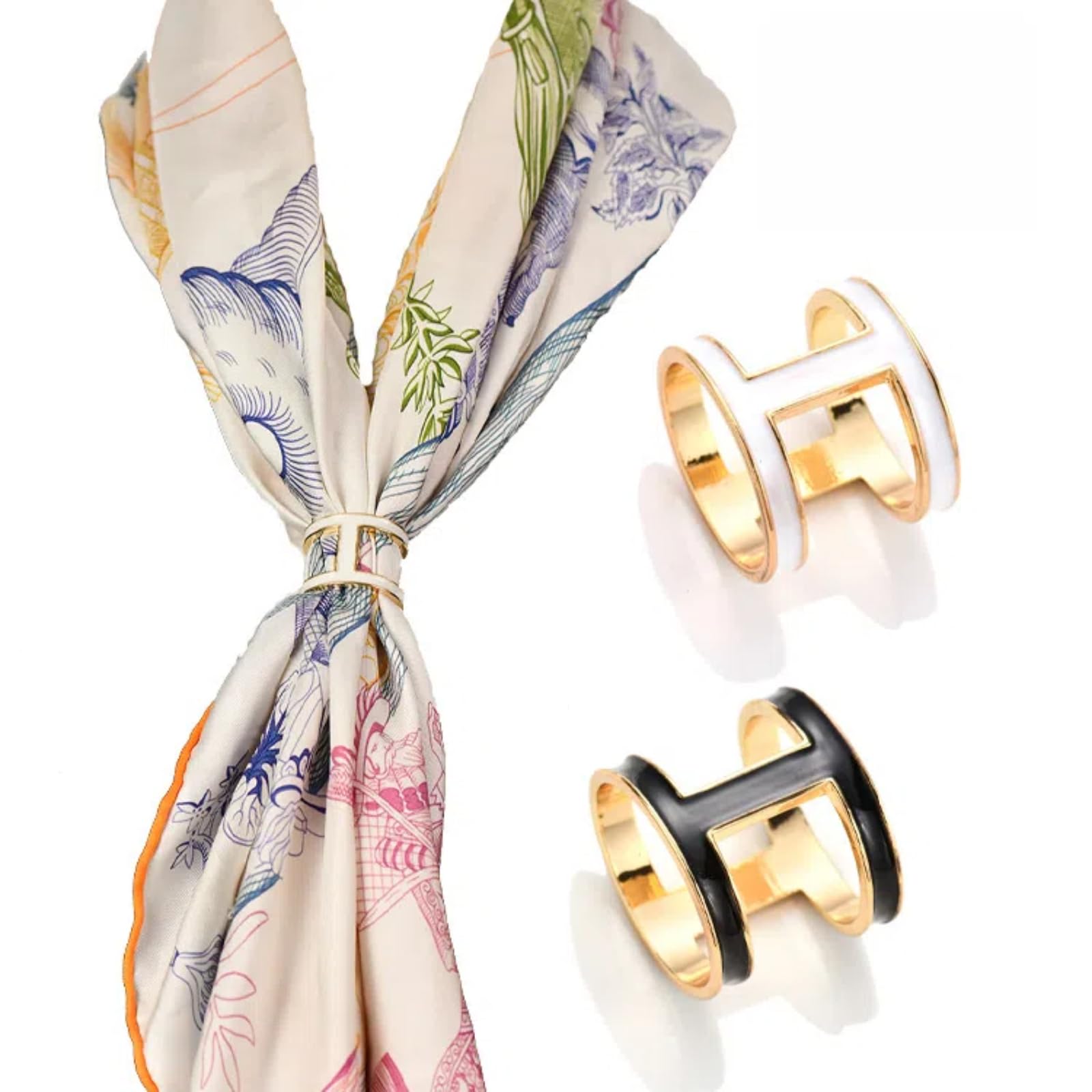 SYWDUDUCLT Scarf Ring for Women's Shawl, Silk Neckerchief, Tshirt, Gold/Sivler, S/M/L, 2 Pcs