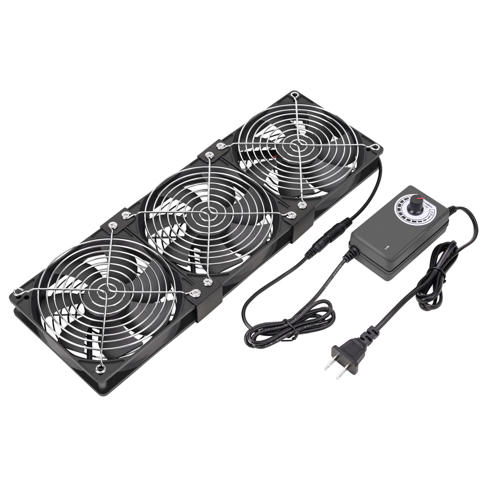 3 ventiladores de computadora de 120 mm y 12 V con controlador de velocidad de CC a CA de 110 V a 240 V, refrigeración para ventana, gabinete, chasis, máquina, servidor, estación de