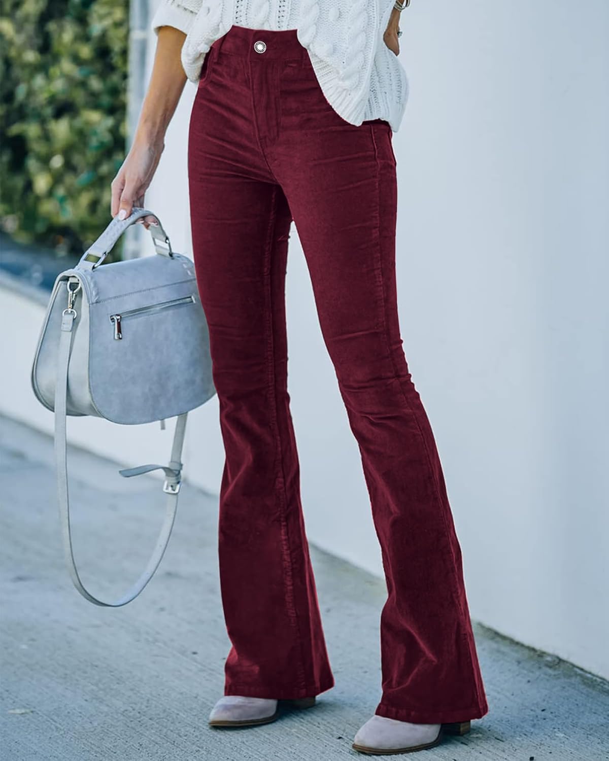 Corduroy Pants for Women High Waist Flare Pants Vintage Baggy Wide Leg Bell Bottom Trousers Pants with Pockets - Image 2