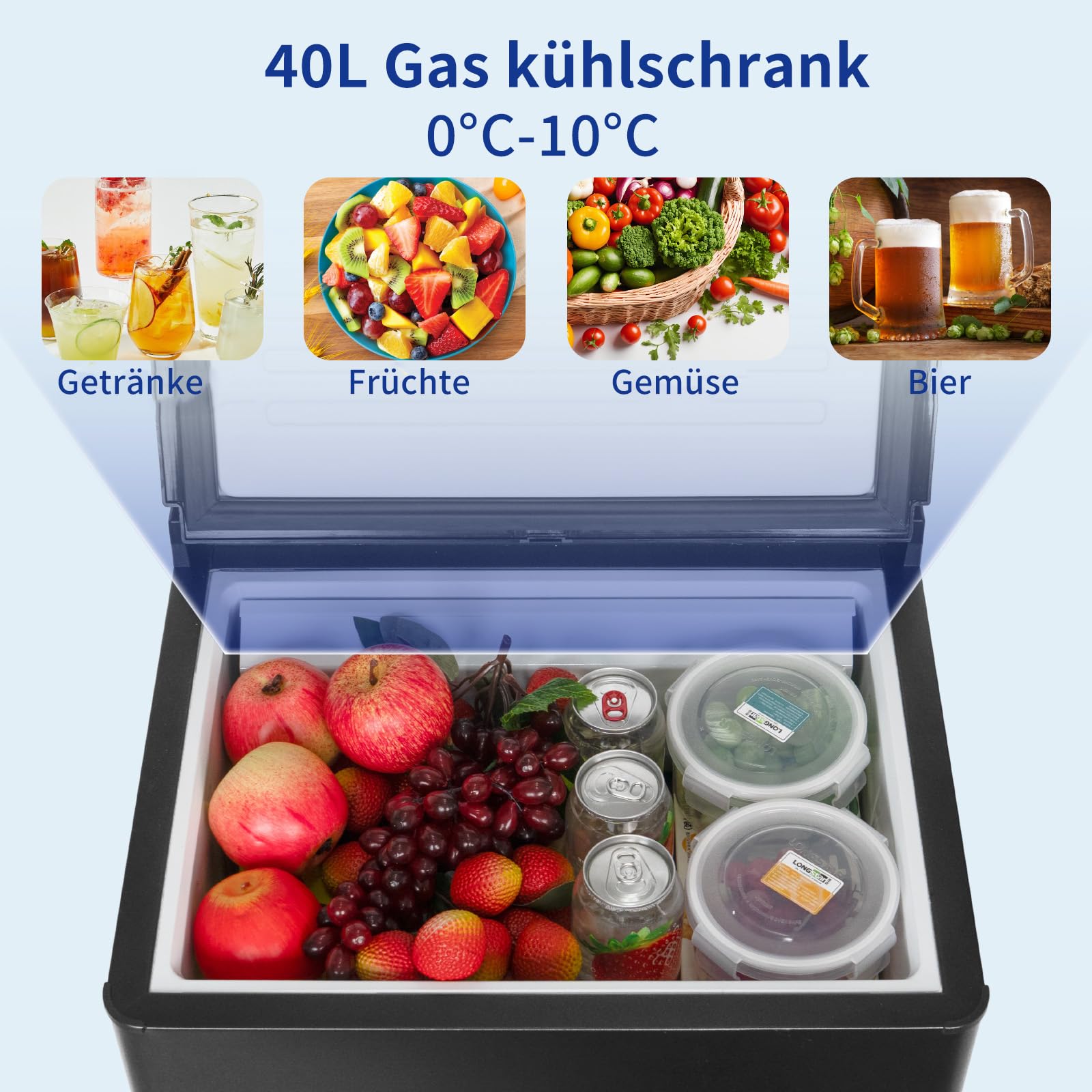 Smad Gas Kühlschrank 40L, Kühlschrank Gas 12V 230V, camping kühlbox, Nach Oben Öffnende Tür, Automatisches Abtauen, für Camping, Zuhause, Wohnwagen, Garage, Gite, Wohnmobil