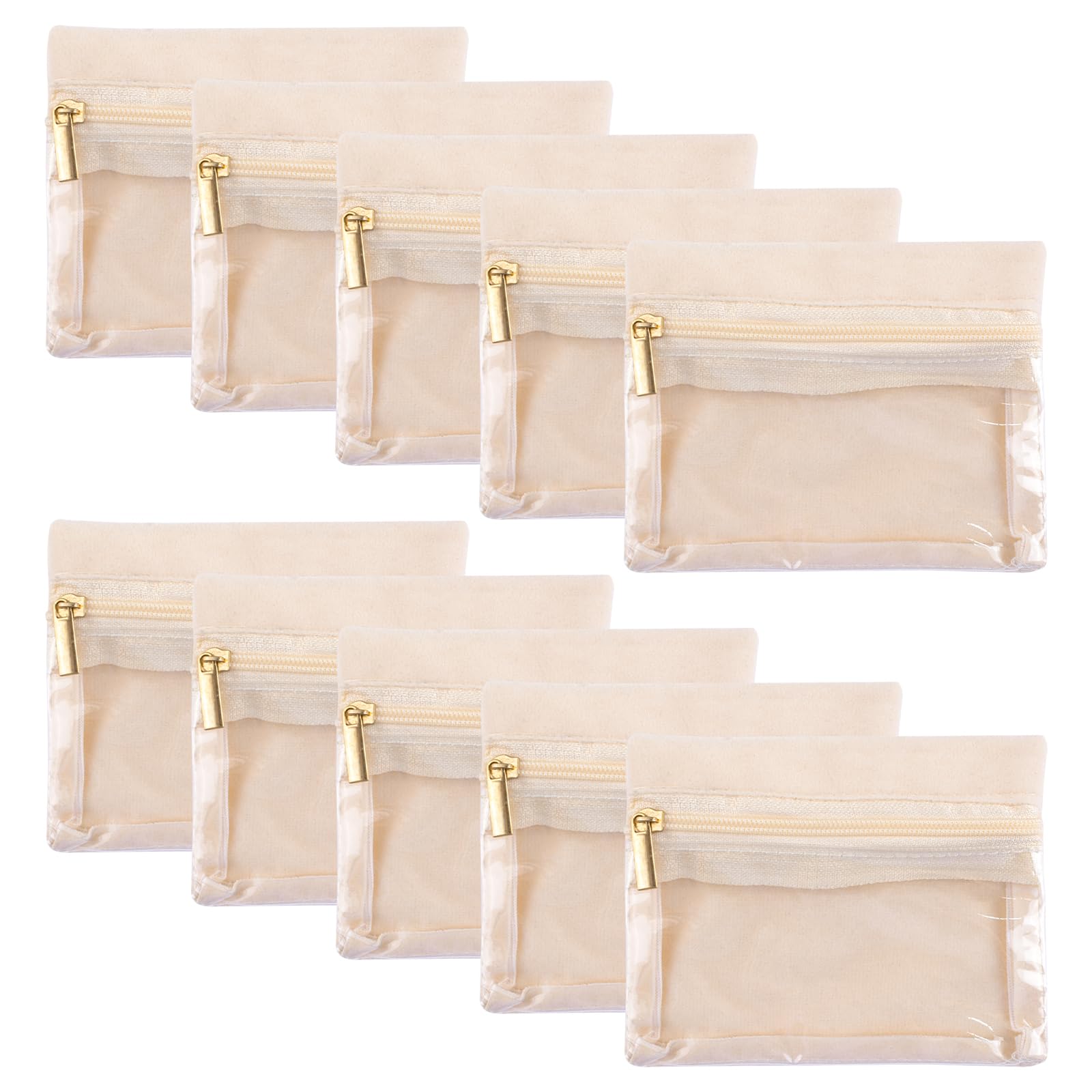 URROMA 10 PCS Travel Jewelry Organizer,Portable Jewelry Pouch with Zipper Pockets Clear Velvet Storage Bag Organizer Storage Case for Women Girl Gift
