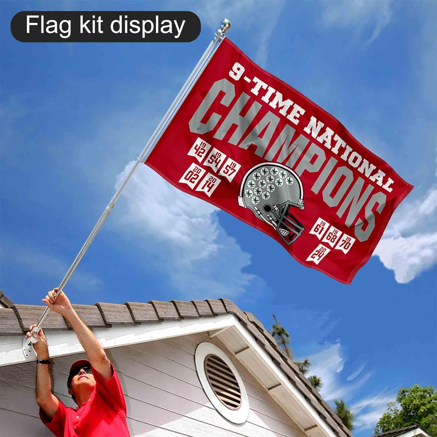 College Flags & Banners Co. Ohio State Buckeyes 2024 and 9 Time National Champions Flag with Pole and Bracket Holder University Set - Image 6