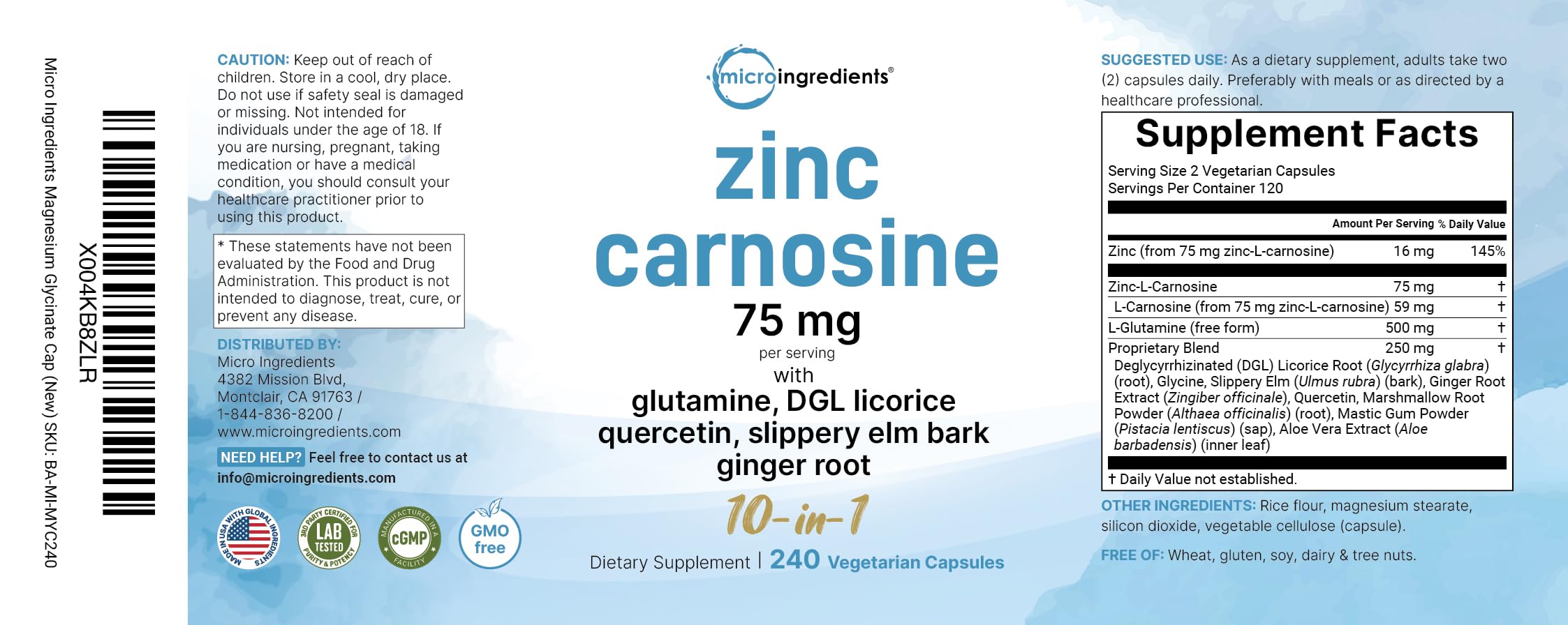 Zinc Carnosine L-Carnosine Supplement Gut