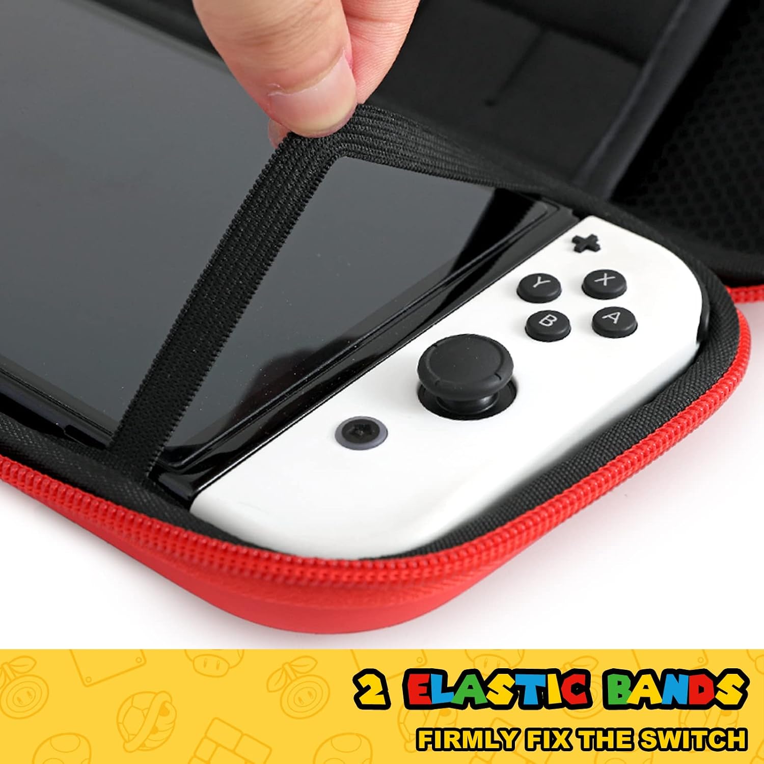 FUNLAB Switch Case Compatible with Nintendo Switch/OLED, Cute Portable Switch Carrying Case with 10 Game Holders for Mario Fans-Red
