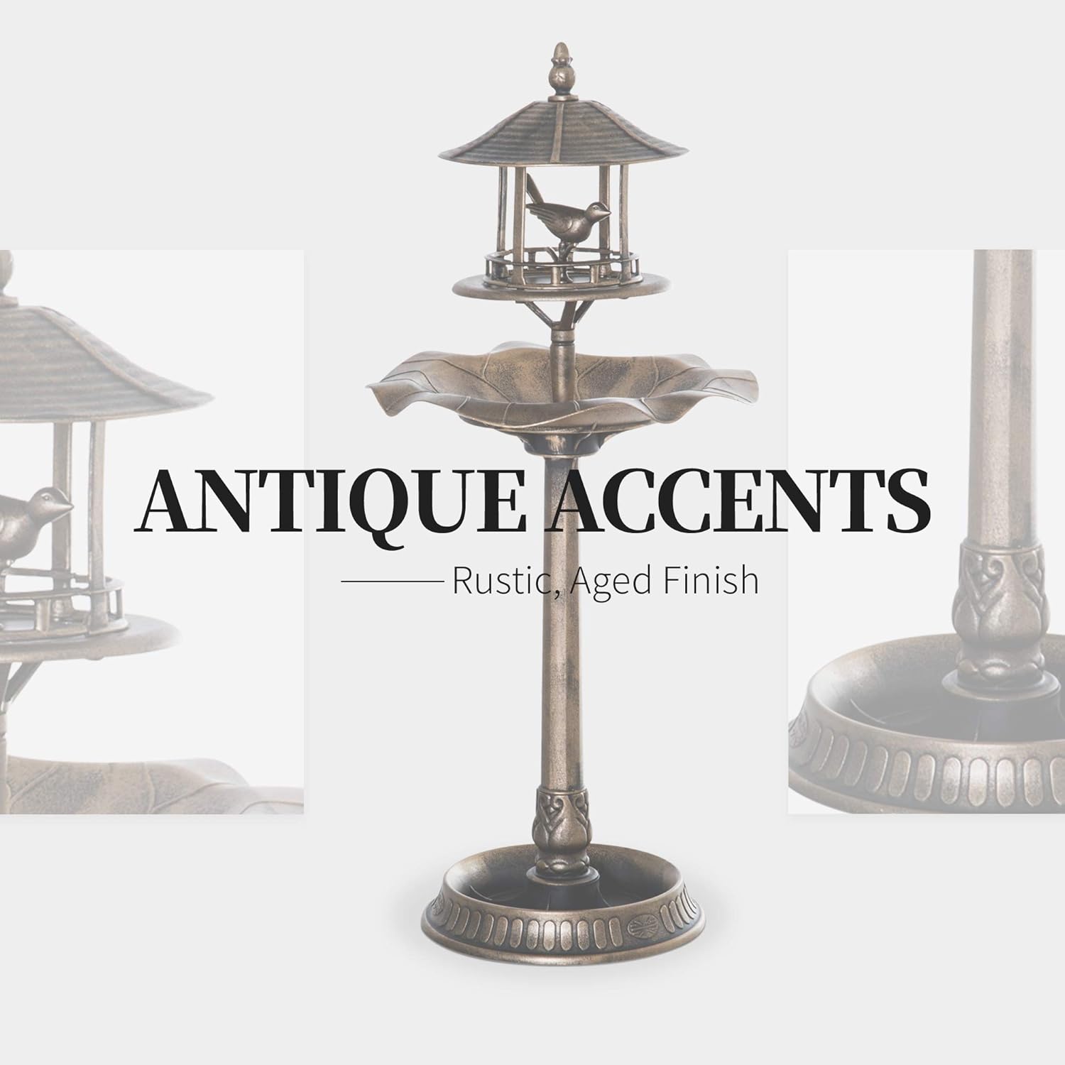 3-in-1 Garden Bird Bath Pedestal with Bird Feeder, Large Water Basin, and Flower Planter, Antique Verdigris Finish