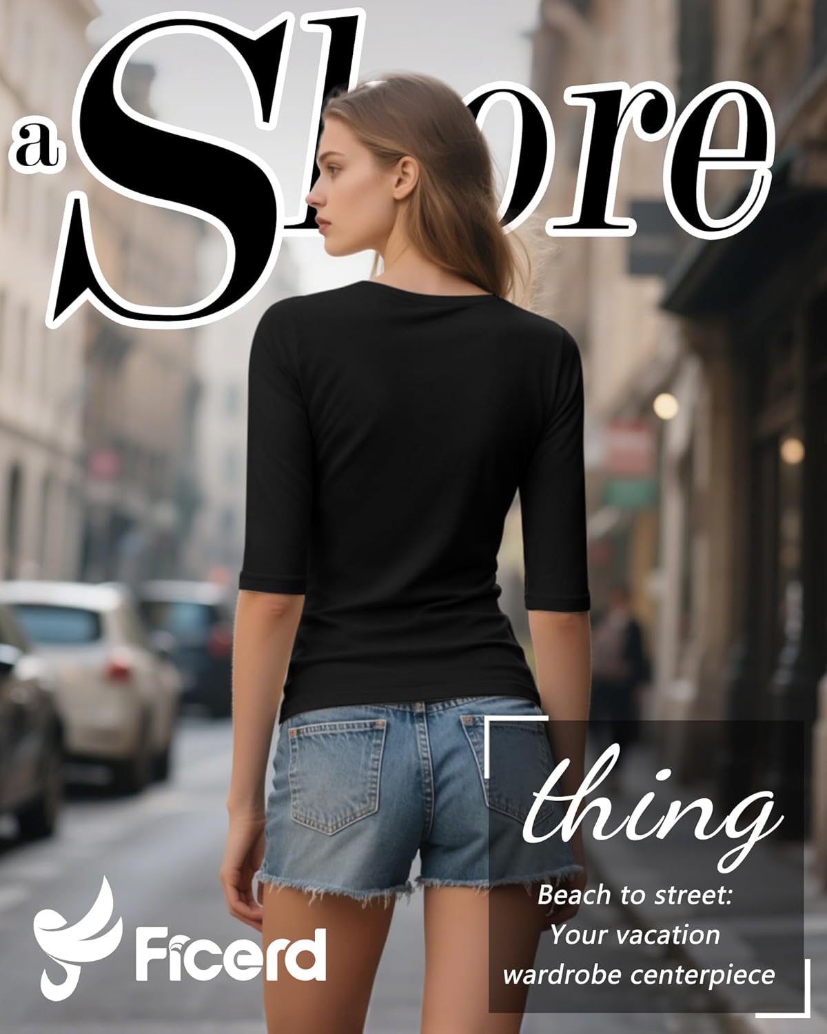 Ficerd 4 Pack Women's Scoop Neck Stretchy Tops Cotton Half Sleeve Slim Fit T-Shirts Tight Casual Basic Summer Tees(Apricot, Light Mocha, Light Gray, Black,Medium) - Image 5