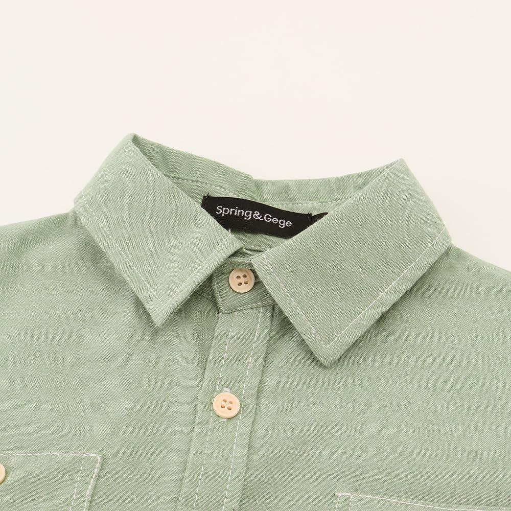 Spring&Gege Boys' Long Sleeve Chambray Shirt Casual Cotton Woven Button Down Shirt with Two Pockets - Image 4