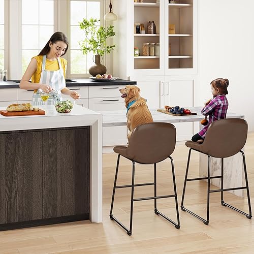 Miniatura 9 de TAVR Furniture Juego de 2 taburetes de piel sintética para mostrador, sillas de isla sin brazos, con respaldo para el hogar, cocina, comedor, bar,