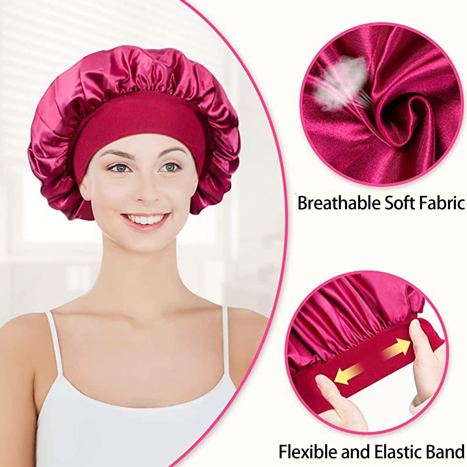 Bonnet Nuit Satin Élastique – Imitation Soie – Protection Cheveux Lisses – 2 Pièces – Femme Fille
