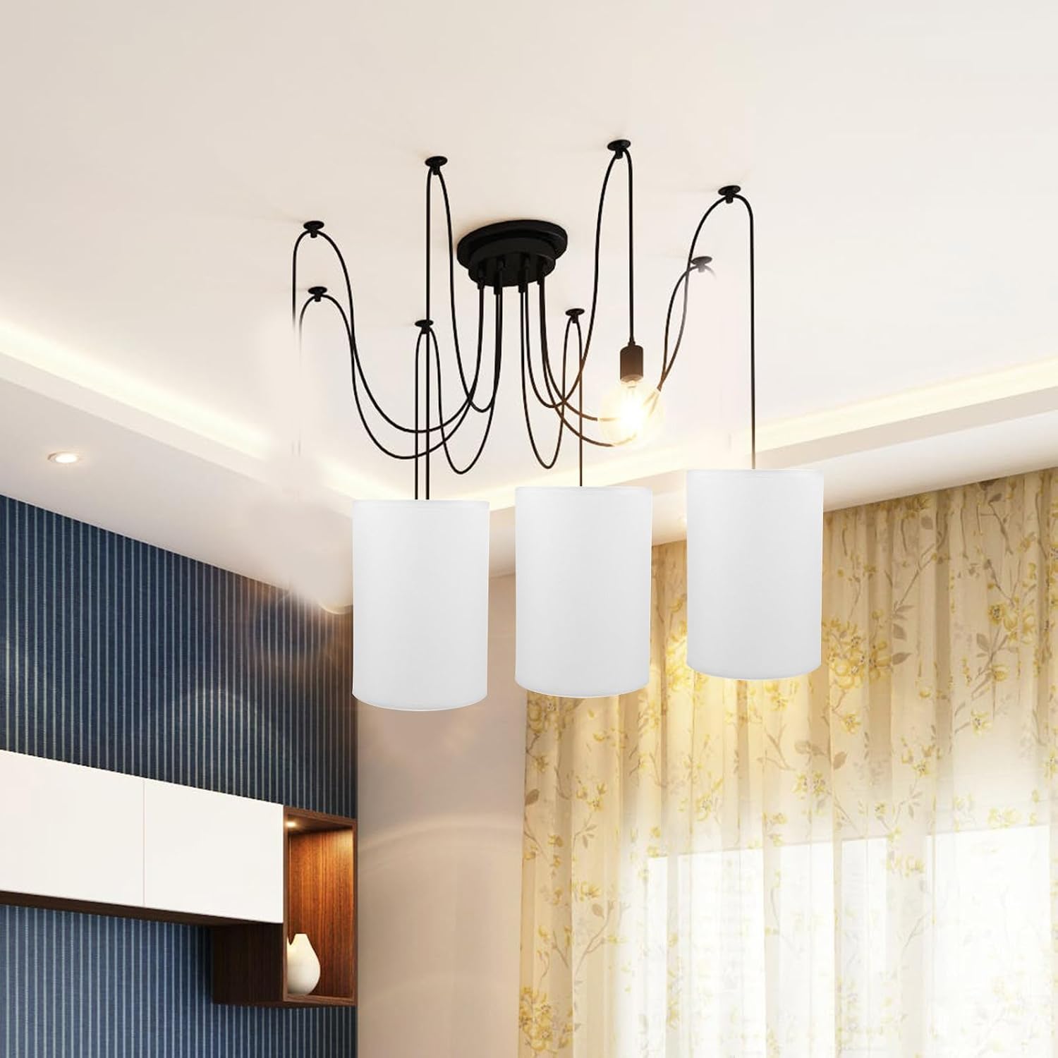 Ciieeo Natural Linen Lamp Shade E27 Cylinder Light Shade Drum Lampshade Clip on Lamp Covers For Table Floor Pendant Light White