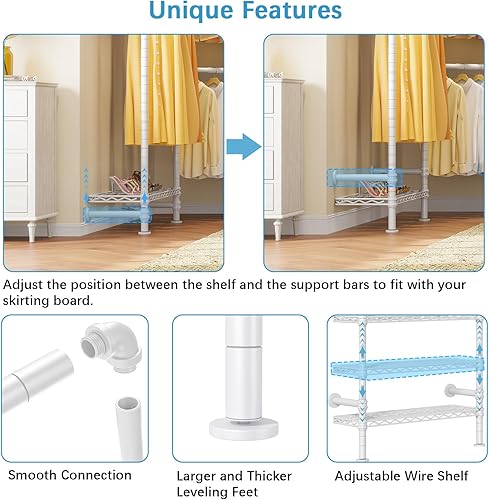 Miniatura 6 de Timate F3 Perchero resistente para colgar ropa, perchero industrial expandible montado en la pared, armario de almacenamiento ajustable, sistema de