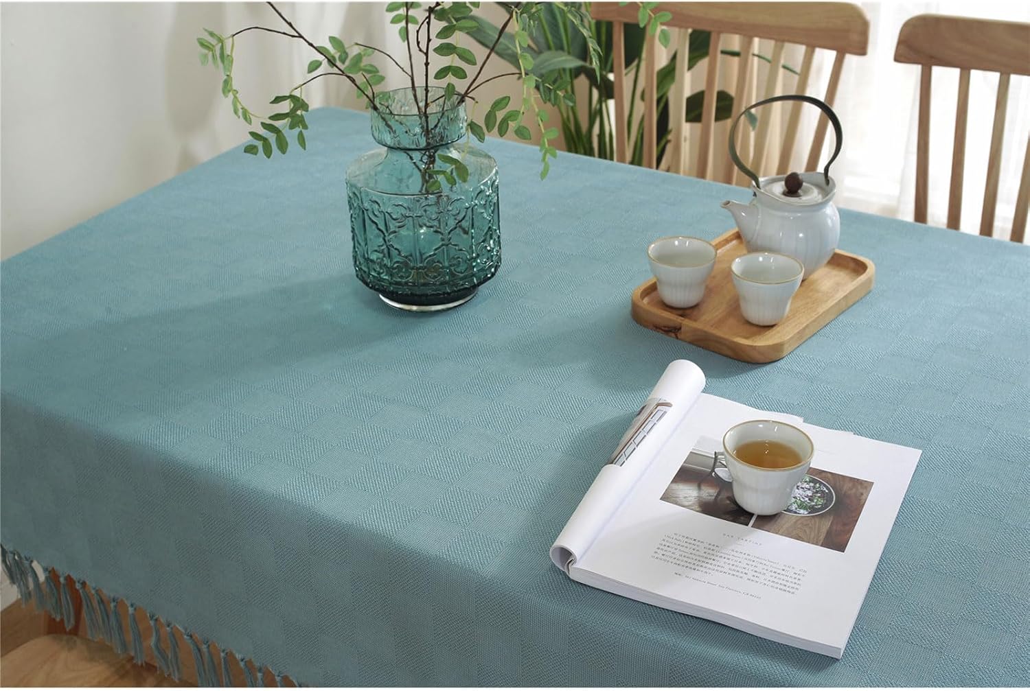Solid Color Tassel Rectangular Tablecloth Household Tablecloth Home Tablecloth Coffee Table Cloth Dustproof Tablecloth,A,135 * 135cm
