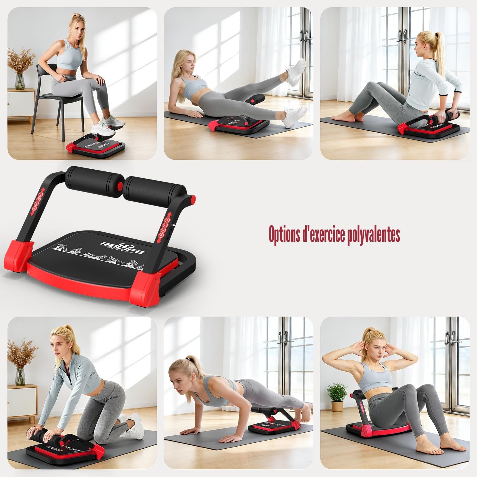 RELIFE REBUILD YOUR LIFE Appareil de musculation abdominale pour la maison, appareil pliable et 3 niveaux de résistance, abdominaux, jambes, fessiers