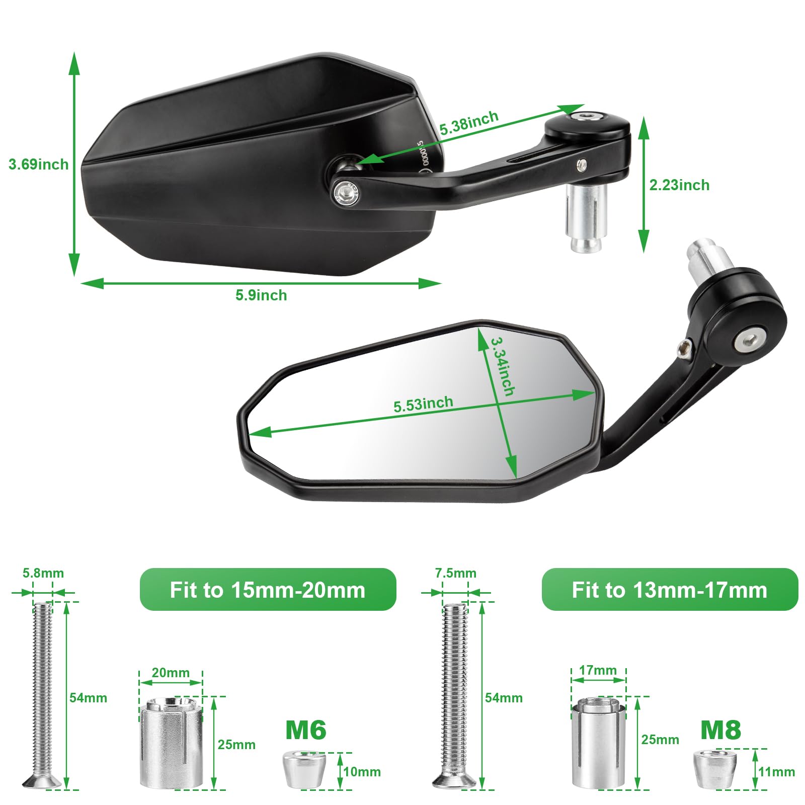 Rétroviseurs Latéraux de Moto E-mark Homologué, 1 Pair Rétroviseurs Moto Universels avec Embouts de Guidon Universel pour Scooter ATV Motos Quad