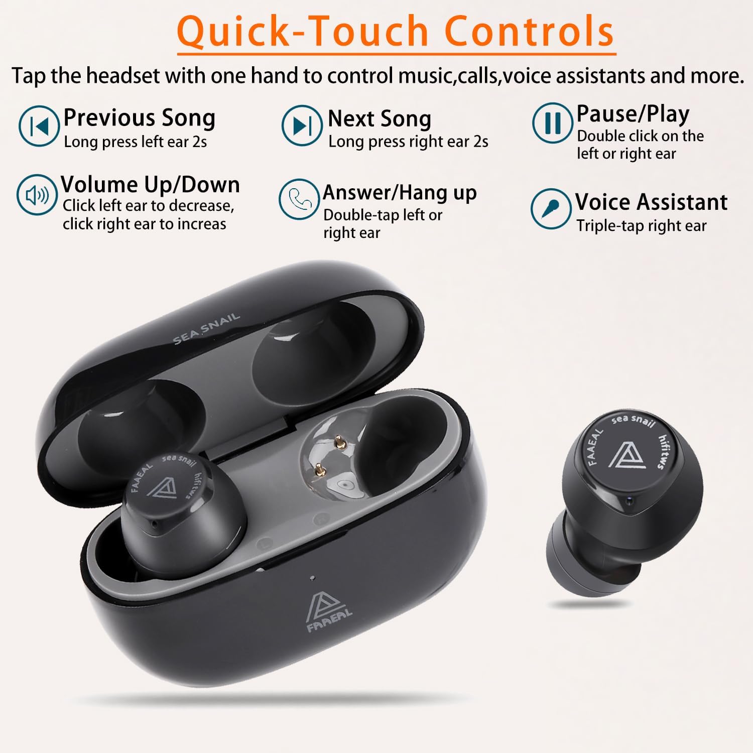 FAAEAL Bluetooth 5.3 Wireless Earbuds with Wireless Charging Case,Waterproof Stereo Headphones in Ear Built in Mic Headset Premium Sound with Deep Bass for Sport(Black)
