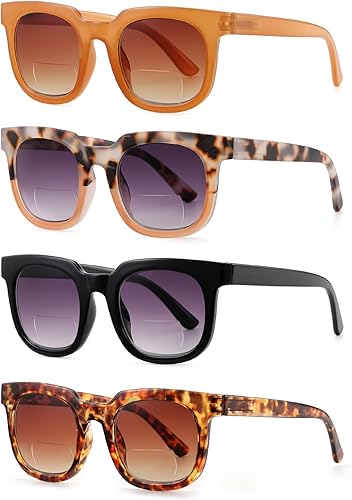 Miniatura 7 de ZUVGEES Paquete de 4 lentes de lectura bifocales retro de gran tamaño para hombres y mujeres, bloqueo de luz azul, lectores de computadora con