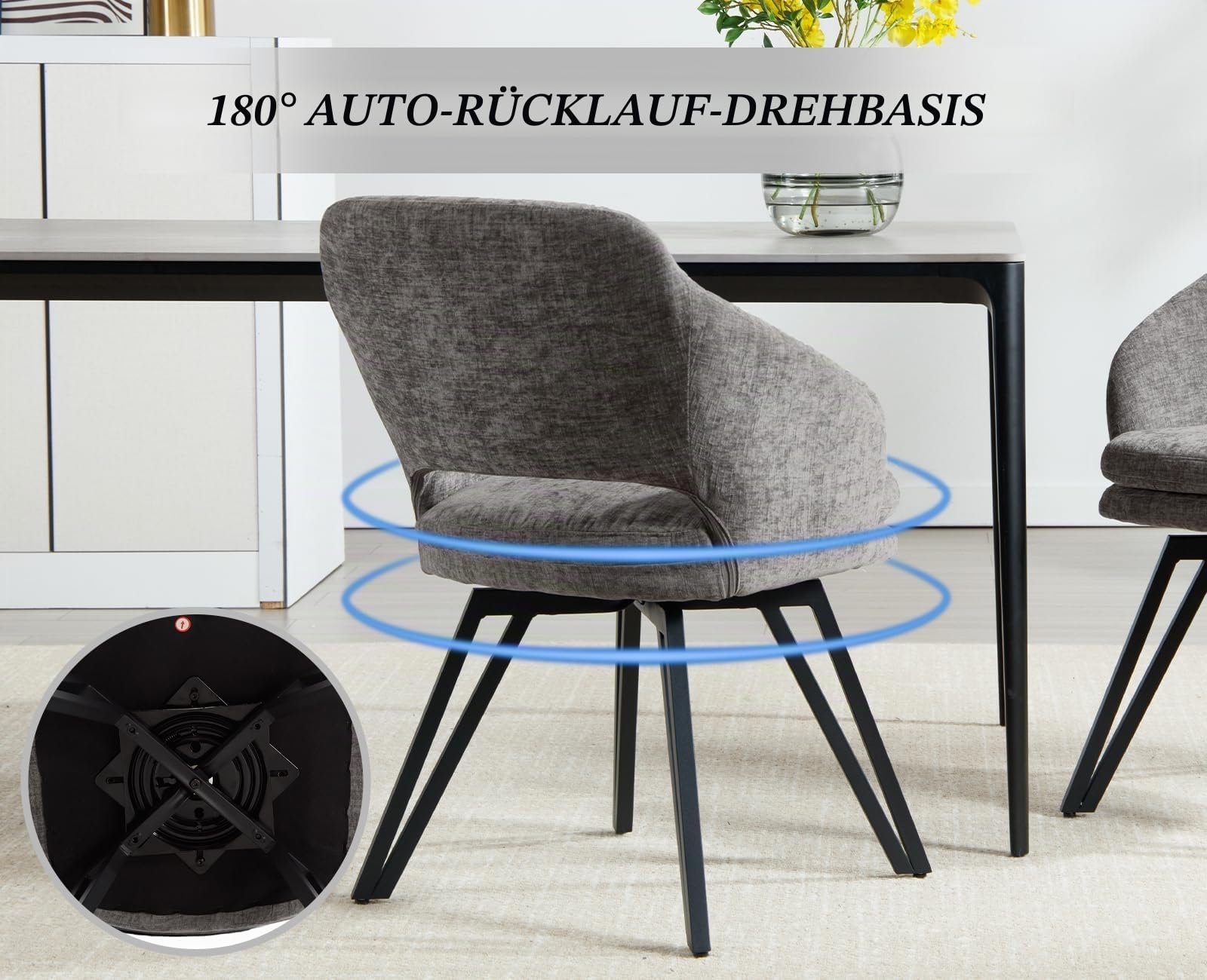 Ya-Home Esszimmerstühle drehbar 2er Set, Drehstuhl Esszimmer, Grau