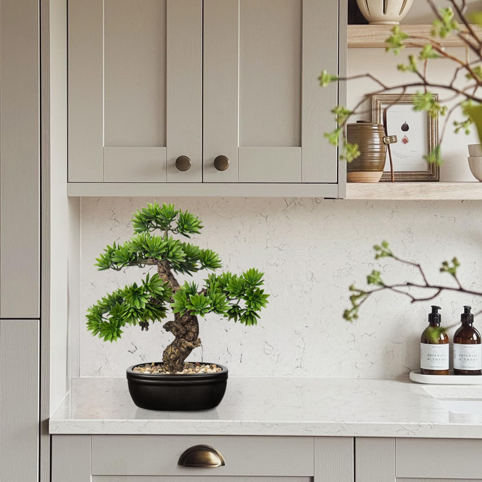 Briful Kunstbonsai Naturgetreue Kunstpflanze Wie Echt Künstliche Bonsaibaum mit Topf für Bad Büro Fensterbank Dekoration, Höhe 40cm