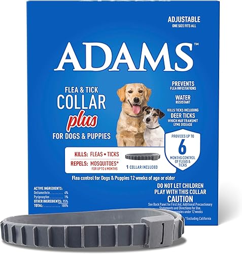 Adams Collar para pulgas y garrapatas para perros y cachorros, protección de 6 meses, talla única para todos los perros y cachorros, mata pulgas y