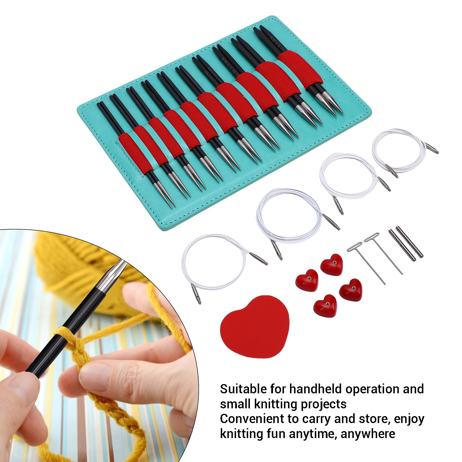 LEEZAD Juego 10 Pares Agujas Tejer Circulares, Juego Agujas Tejer Intercambiables Aluminio 4,72 Pulgadas Longitud para Principiantes, Sombreros, Suéteres, Chales