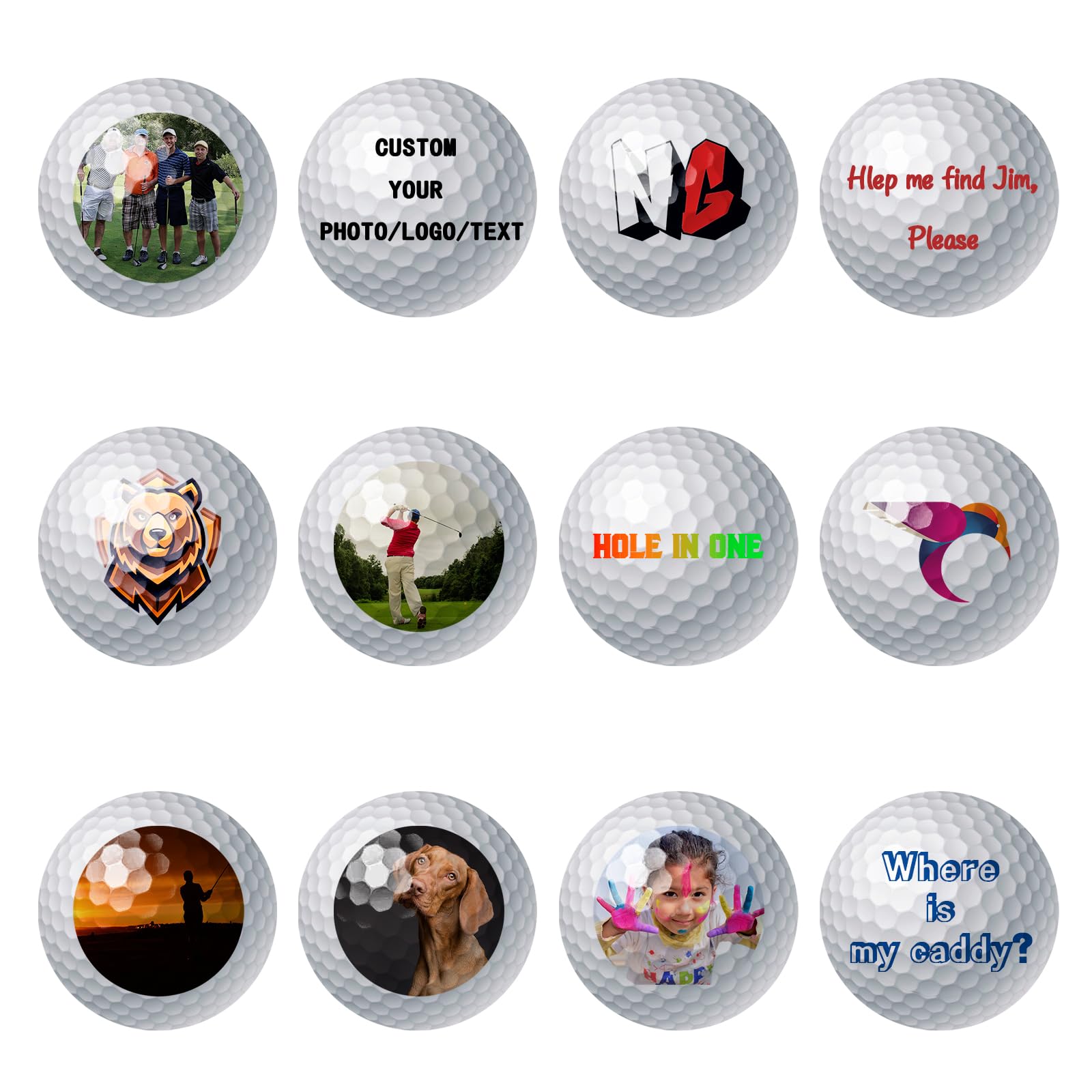 Golfball Personalisiert Golfbälle mit Foto/Logo/Text Zweischichtige Golf Bälle Golf Übungsbälle für Golf-Anfänger, Golf Geschenke für Männer