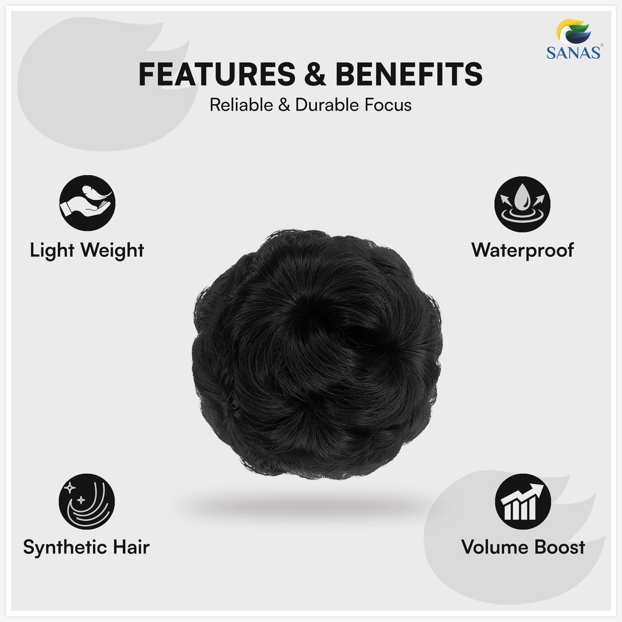 Sanas 1Pc Hair Extensions for Girls Clip in Extensions Synthetic Updo Fake Easy Bun Maker Hairpiece Accessories for Girls and Womens (Black) - Image 4 thumbnail