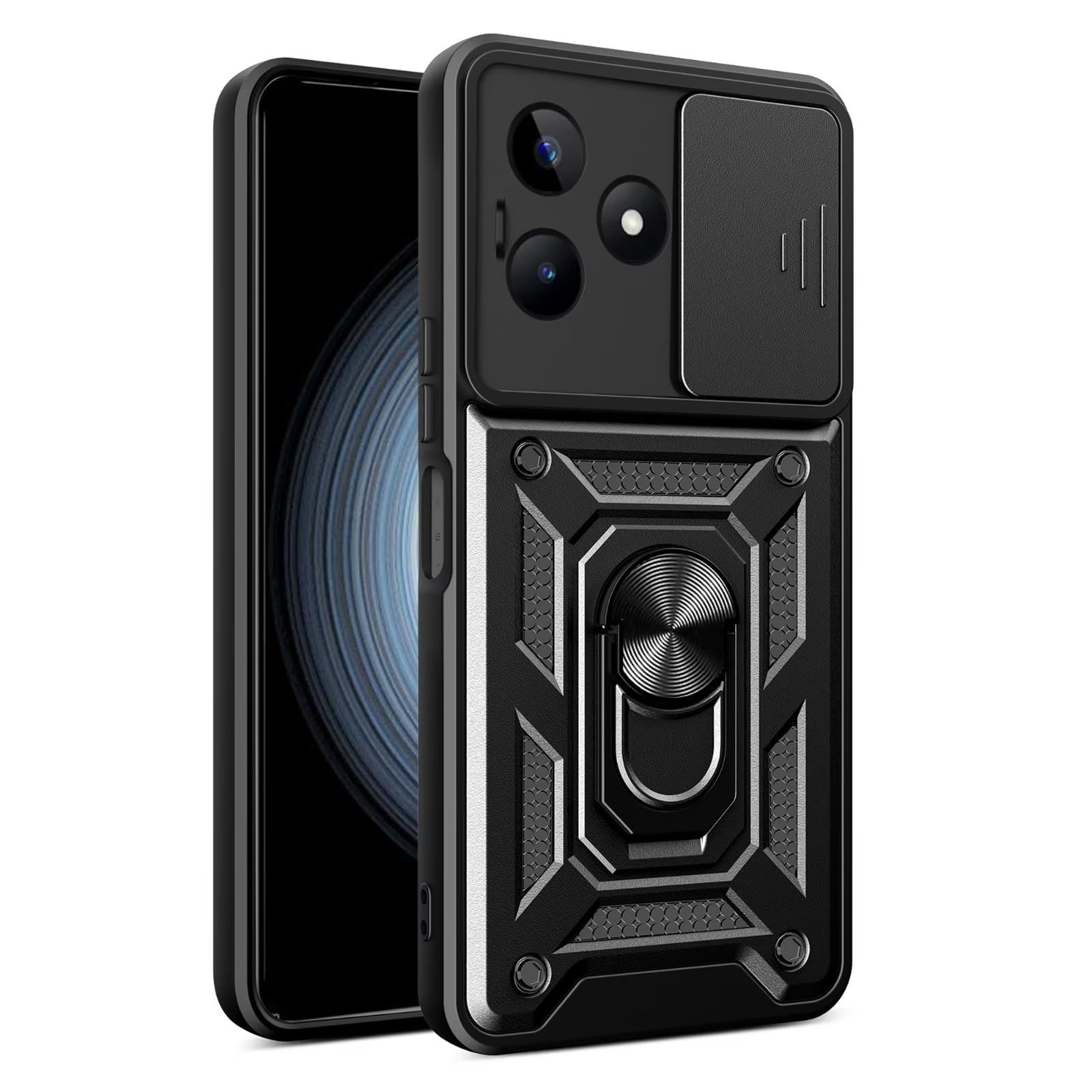 RankOne Custodia Ring Armor Per Realme C53 / C51 / Note 50 – Cover Con Anello E Sportellino Fotocamera, Nero - 4