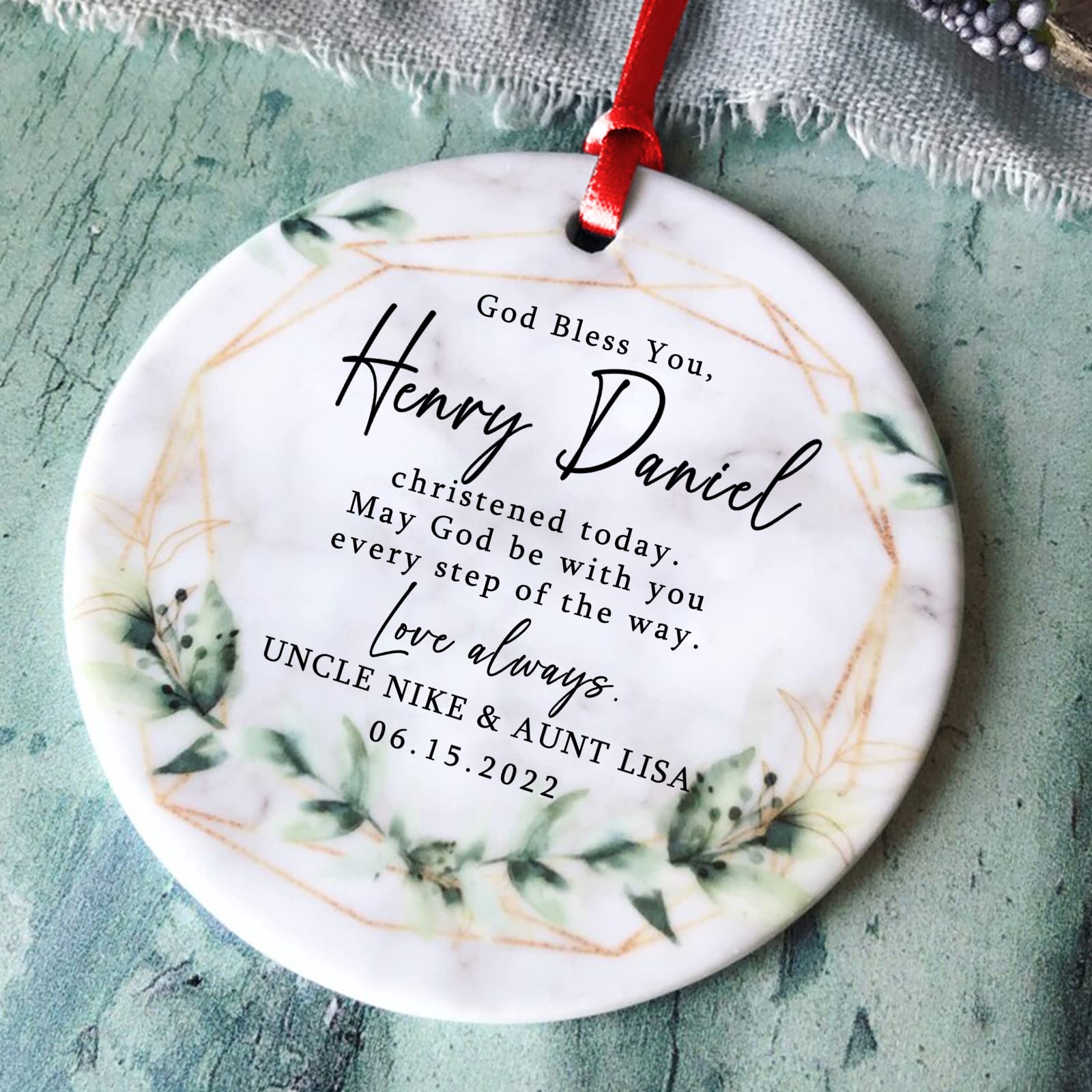 Touber Personalized Baptism Christmas Ornaments Godson Gifts from Godparents Personalised God Bless Baptism Baby Girl Boy Ornament Keepsake Christian Gift from Godmother