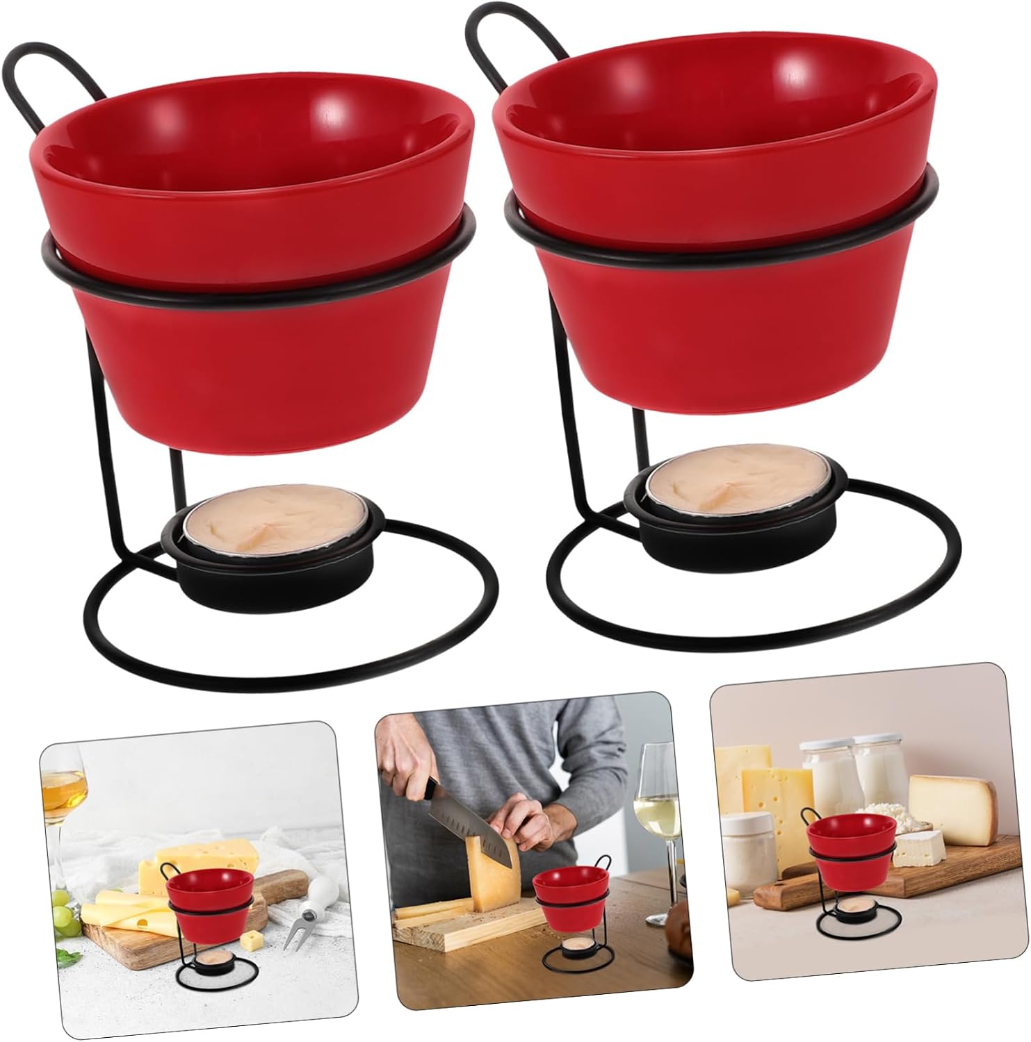 Ceramic Butter Warmer Set with Iron Rack, 150ml 2pcs