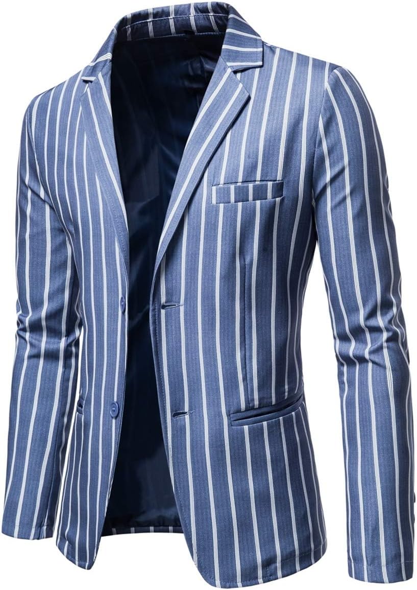 Men's Casual Stripe Suit Blazer Jackets Regular Fit Sports Coats Button Jacket Tux