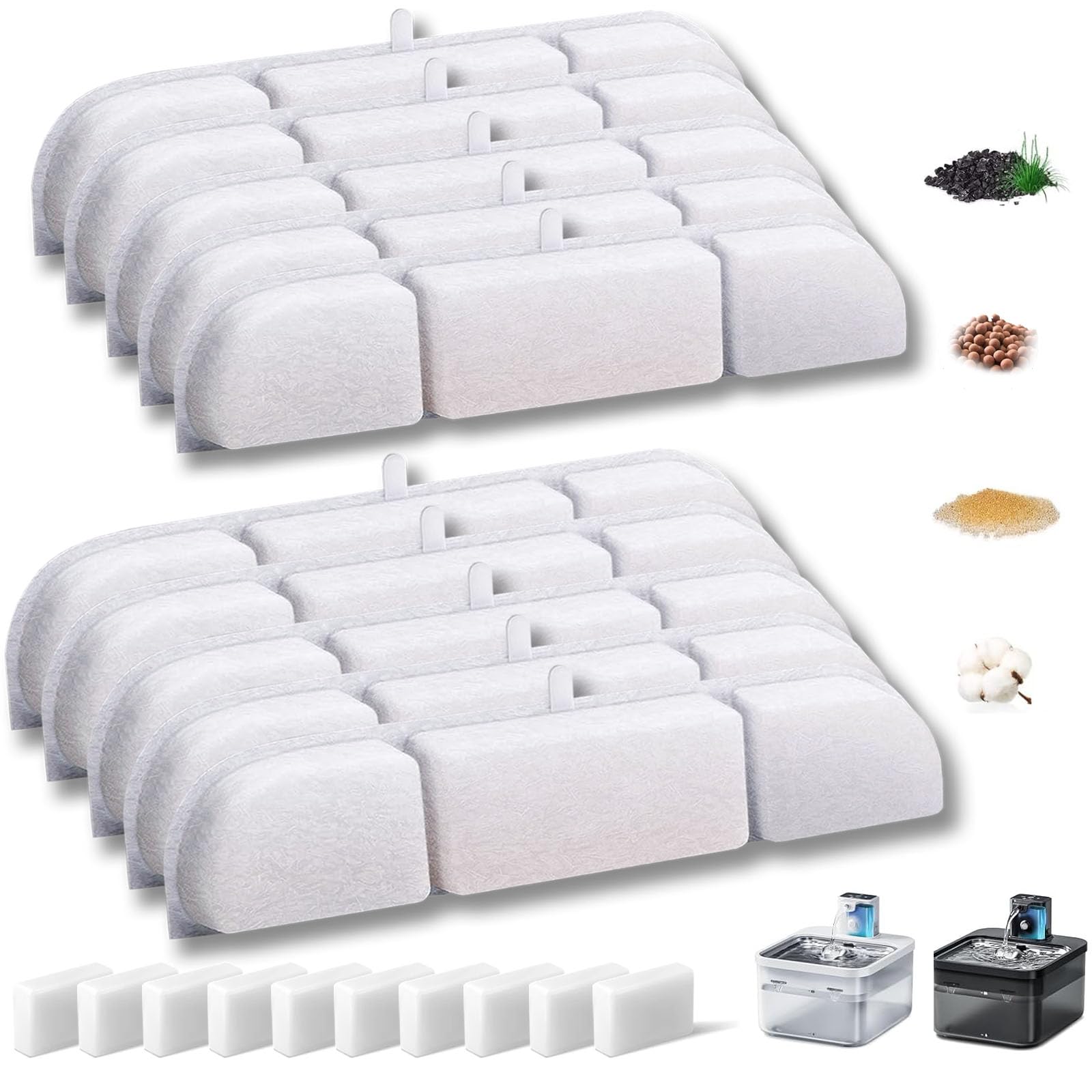 10 Filtros Para Fuente De Agua DownyPaws DPWFP6 2.5L - Con Esponjas Y Carbón Activado, Para Gatos