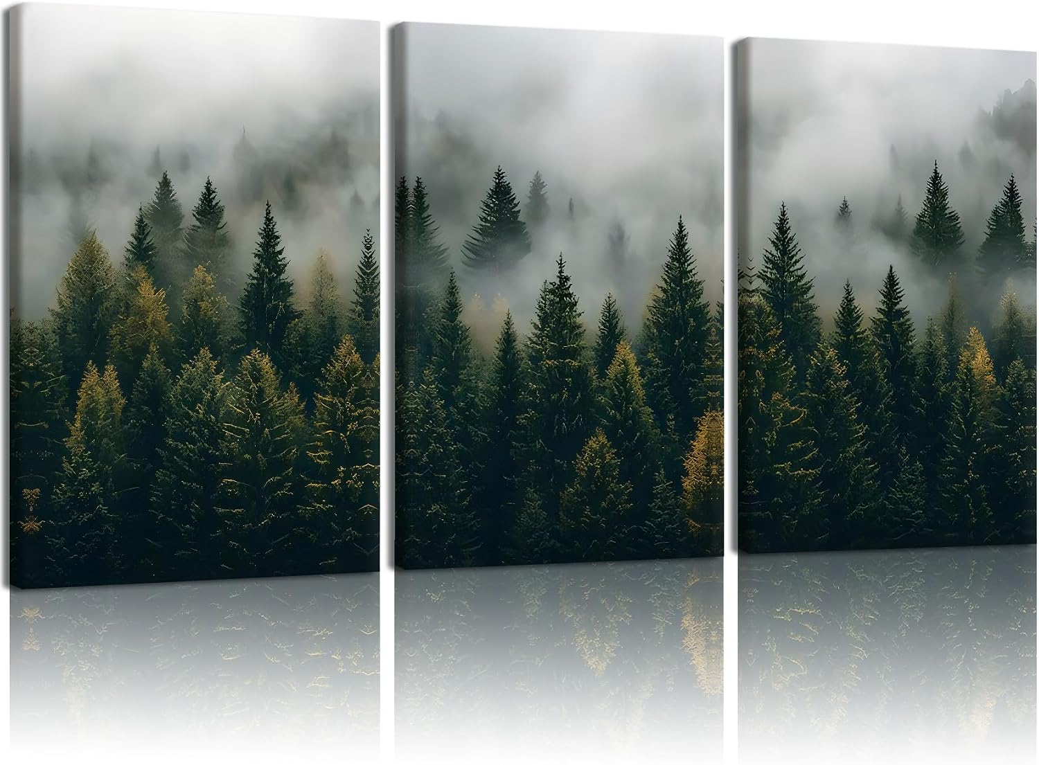 NCCXNCC 3Pcs Misty Forest Canvas Wall Art Natural Landscape Wall Decoration Paintings Nordic Misty Artwork Pictures Pine Tree Landscape Posters Print Living Room Bedroom Home Decoration 12x16 inch