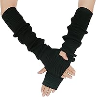 Vista 1 de Guantes cálidos de cachemira de brazo largo para mujer, guantes de invierno acogedores sin dedos, calentadores de brazos suaves, gran regalo de Negro
