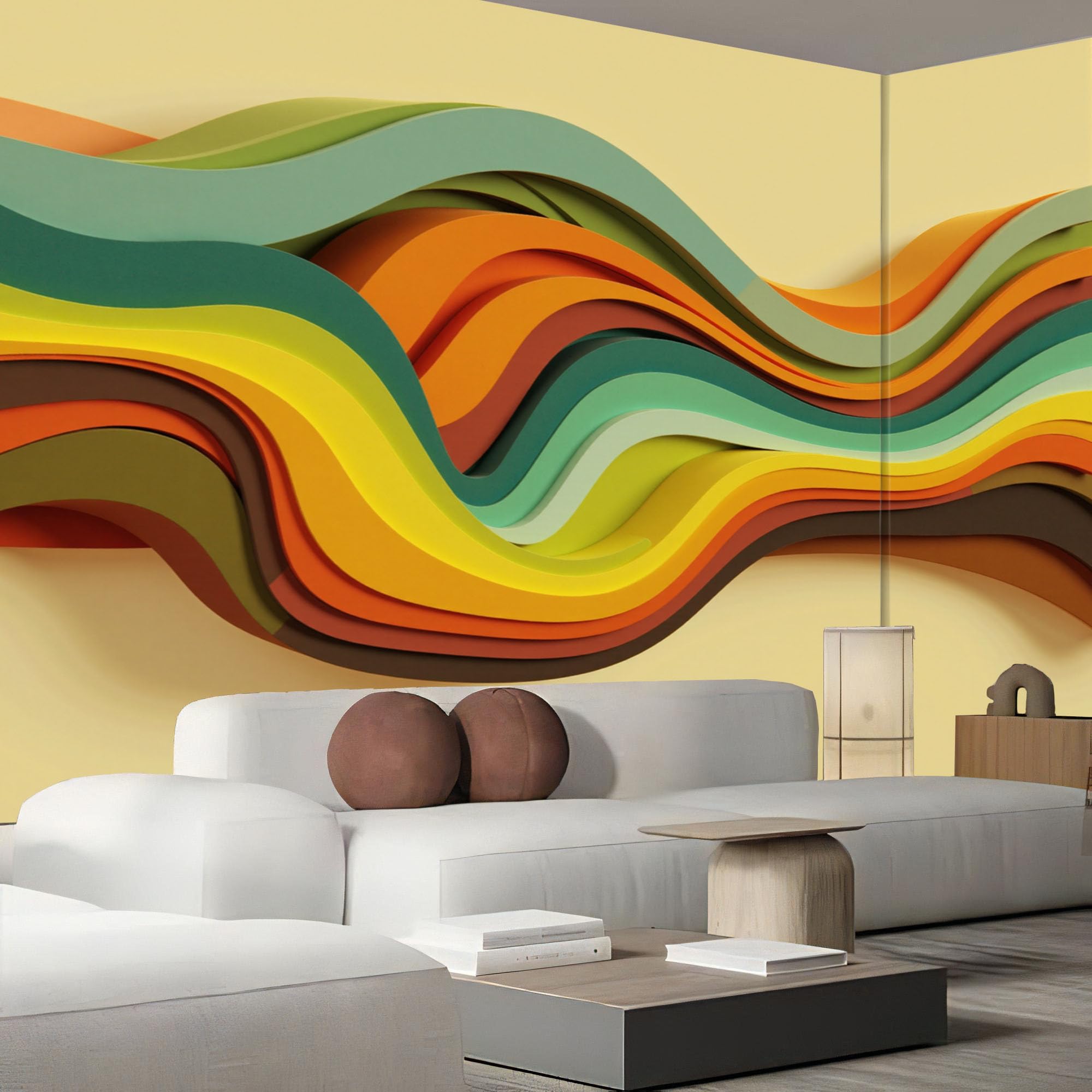 Papier Peint Panoramique 3D pour Agrandir une Pièce Sombre - Poster Mural Beige 450X315