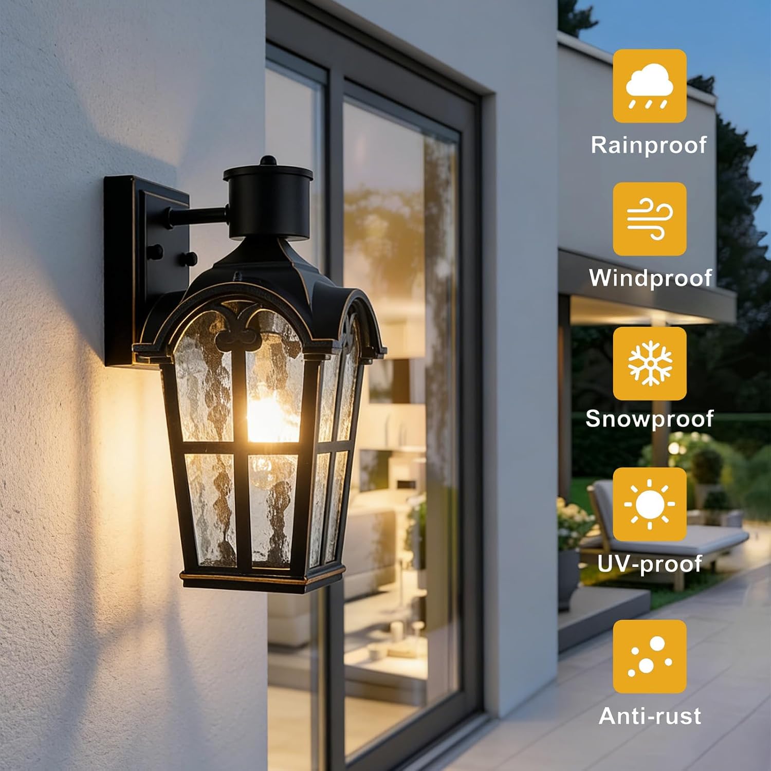 Exterior Light Fixtures, 12+ Inch Outdoor Water Ripple Wall Lamp, Aluminum Wall Mount Outside Wall Lantern for House Porch Doorway, Patio, Garage, Entryway