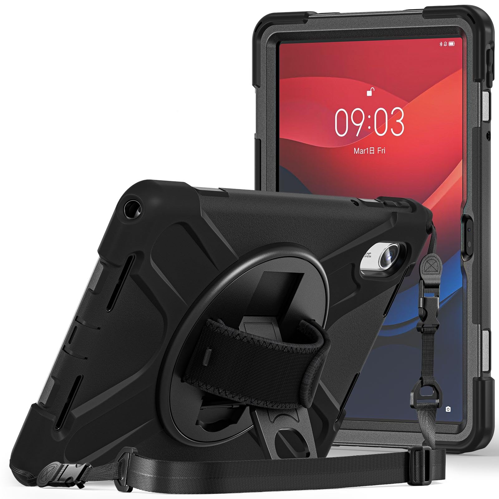 ProElite Cover for Lenovo idea Tab 11 inch 2025 Cover Case, Rugged 3 Layer Armor case Cover for Lenovo idea Tab 11 inch 2025 with Hand Grip & Rotating Kickstand with Shoulder Strap, Black-image-30