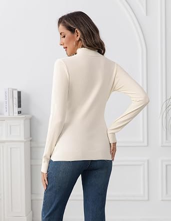 Cashmere Blend Sweaters for Women Mock Turtleneck Long Sleeve Sweater