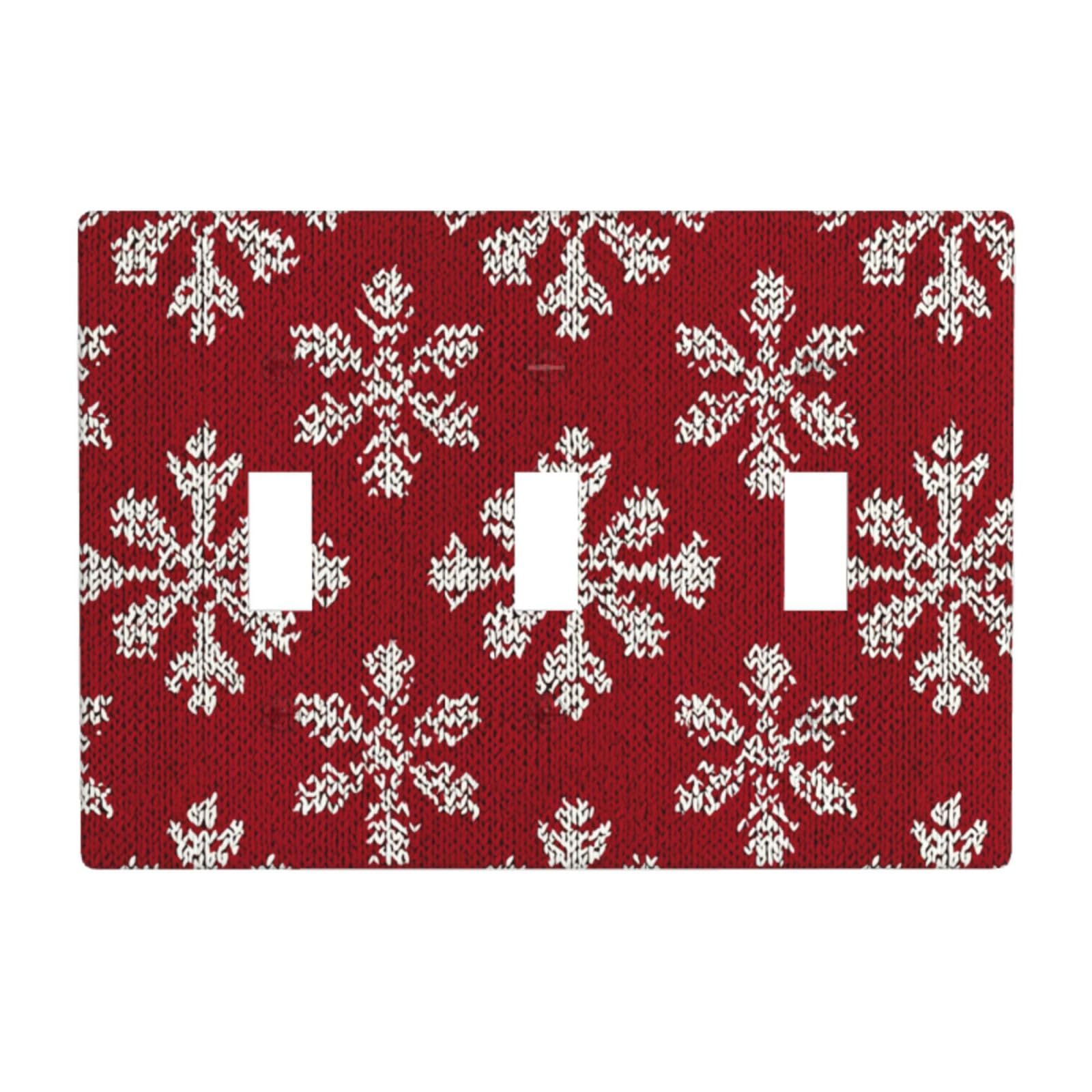 Woshuwo White Snowflakes Knitted Christmas Pattern Light Switch Covers 3 Gang Triple Toggle Wall Plate Switchplate Electrical Faceplate For Bathroom Kitchen Bedroom Decor